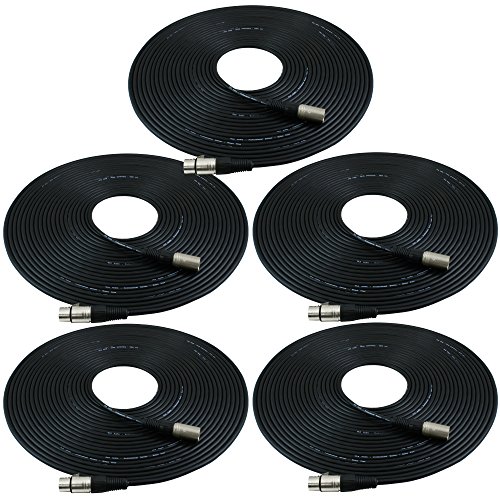 Product Cover GLS Audio 50ft Mic Cable Patch Cords - XLR Male to XLR Female Black Microphone Cables - 50' Balanced Mike Snake Cord - 5 Pack