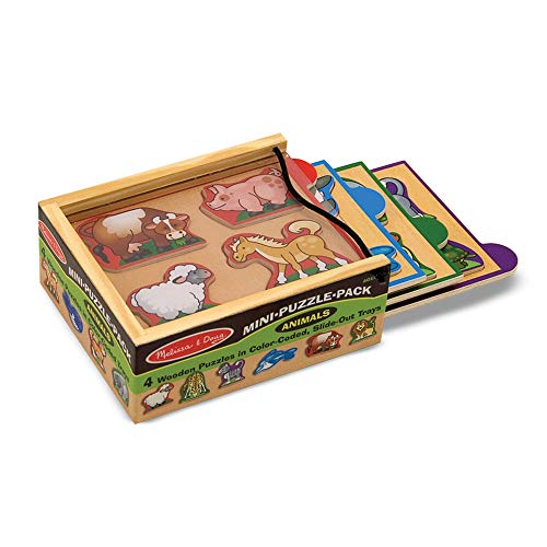 Product Cover Melissa & Doug Animals Wooden Mini-Puzzle-Pack (Four 4-Piece Puzzles With Storage Case, Great Gift for Girls and Boys - Best for 2, 3, and 4 Year Olds)