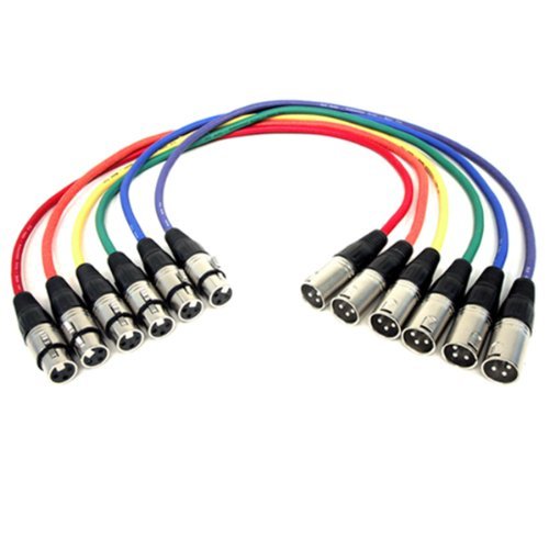 Product Cover GLS Audio 6ft Patch Cable Cords - XLR Male To XLR Female Color Cables - 6' Balanced Snake Cord - 6 PACK