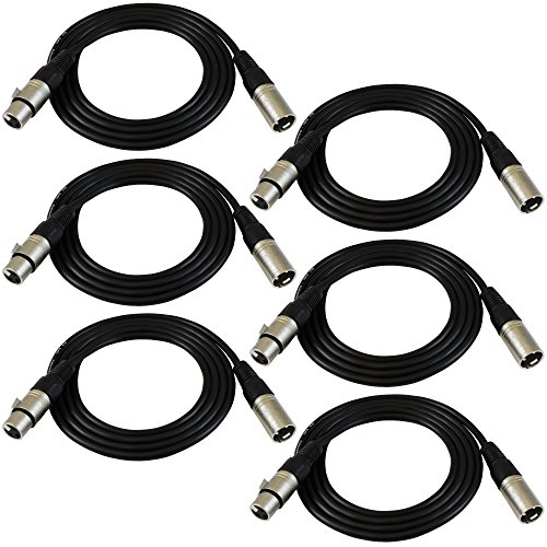 Product Cover GLS Audio 6ft Patch Cable Cords - XLR Male to XLR Female Black Cables - 6' Balanced Snake Cord - 6 Pack