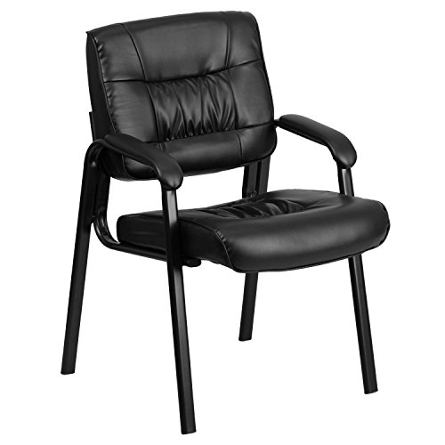 Product Cover Flash Furniture Black Leather Executive Side Reception Chair with Black Metal Frame
