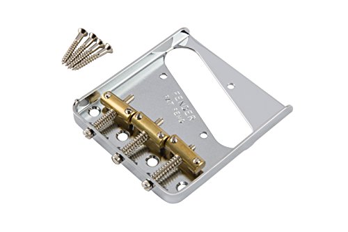 Product Cover Fender Telecaster Chrome Bridge Assembly with 3 Brass Saddles for American Vintage and Mexican Vintage Telecaster