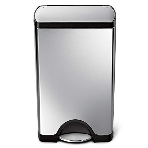 Product Cover simplehuman 38 Liter / 10 Gallon Stainless Steel Rectangular Kitchen Step Trash Can, Brushed Stainless Steel