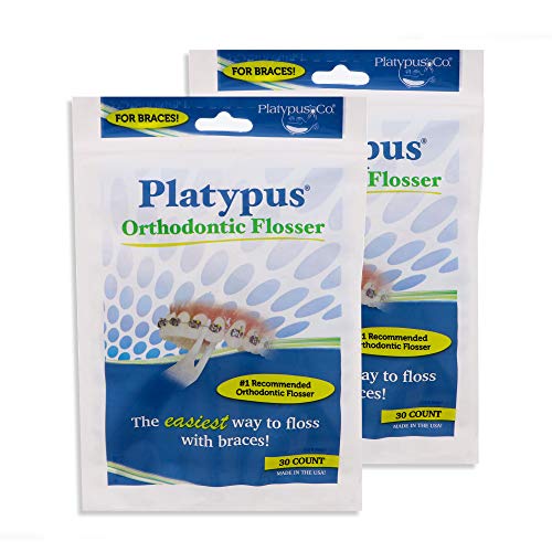 Product Cover Platypus Orthodontic Flossers for Braces - Unique Structure Fits Under Arch Wire, Floss Entire Mouth in Less Than Two Minutes, Increases Flossing Compliance Over 84% - 30 Count Bag- Pack of 2