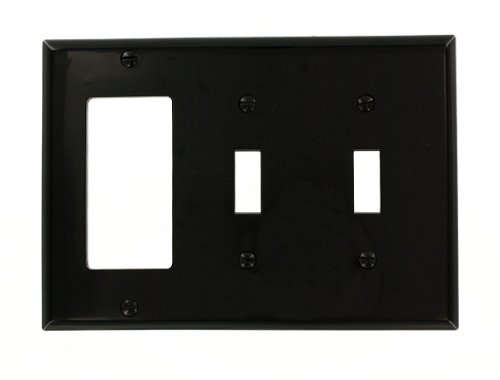 Product Cover Leviton 80745-E 3-Gang 2-Toggle 1-Decora/GFCI Device Combination Wallplate, Standard Size, Black