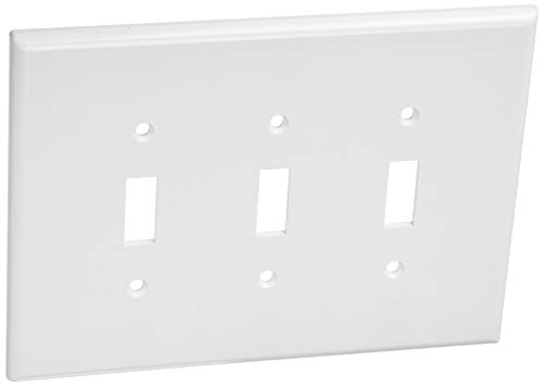 Product Cover Leviton 88111 3-Gang Toggle Device Switch Wallplate, Oversized, Thermoset, Device Mount, White