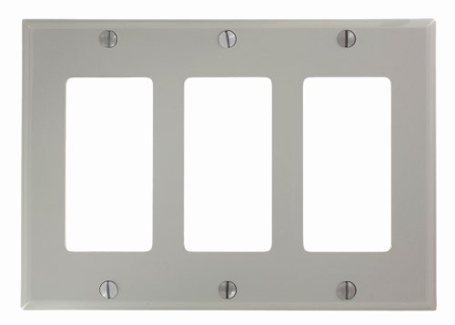 Product Cover Leviton 80411-NGY 3-Gang Decora/GFCI Device Wallplate, Standard Size, Thermoset, Device Mount, Gray
