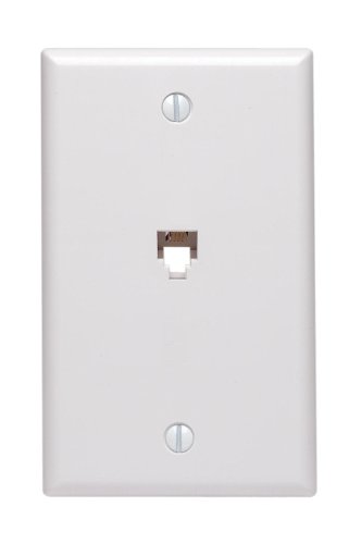 Product Cover Leviton 40539-PMW Midsize Telephone Wall Jack, 6P4C, White