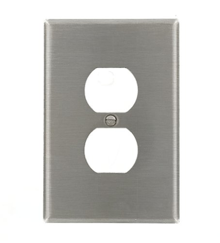 Product Cover Leviton 84103-40 1-Gang Duplex Device Receptacle Wallplate, Oversized, Device Mount, Stainless Steel