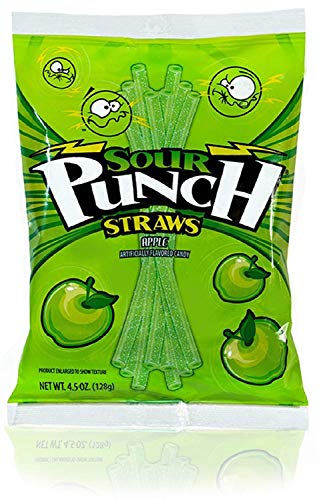 Product Cover Sour Punch Straws, Chewy Apple Flavored Candy, 4.5 oz Bag (12 Pack)