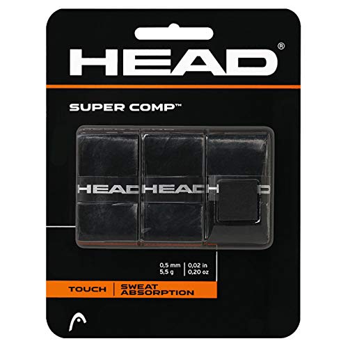 Product Cover HEAD Super Comp Racquet Overgrip - Tennis Racket Grip Tape - 3-Pack, Black