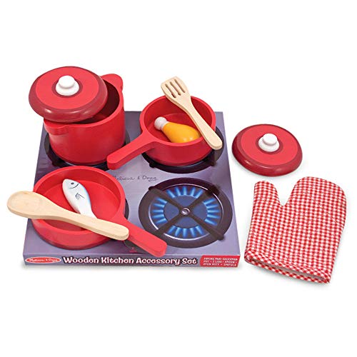 Product Cover Melissa & Doug Deluxe Wooden Kitchen Accessory Set - Pots & Pans (8 Pieces, Great Gift for Girls and Boys - Best for 3, 4, 5, 6, and 7 Year Olds)