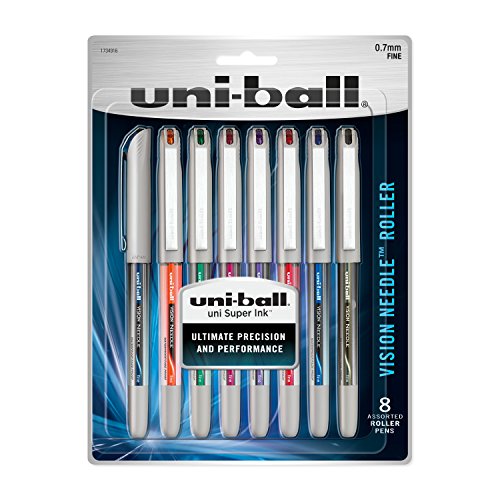 Product Cover uni-ball Vision Needle Rollerball Pens, Fine Point (0.7mm), Assorted Colors, 8 Count