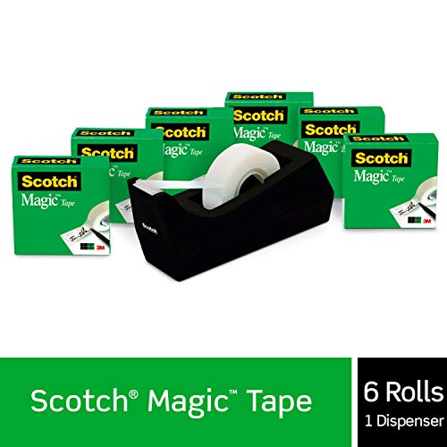 Product Cover Scotch Brand Magic Tape with Black Dispenser, Numerous Applications, Invisible, Engineered for Office and Home Use, 3/4 x 1000 Inches, Boxed, 6 Rolls, 1 Dispenser (810K6C38)