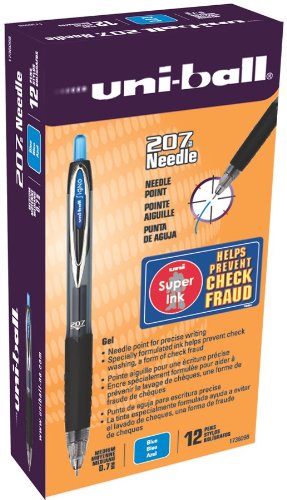 Product Cover uni-ball 207 Needle Retractable Gel Pens, Medium Point (0.7mm), Blue, 12 Count