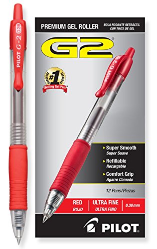 Product Cover PILOT G2 Premium Refillable & Retractable Rolling Ball Gel Pens, Ultra Fine Point, Red Ink, 12 Count (31279)