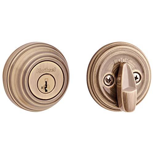 Product Cover Kwikset 99800-088 980 Single Cylinder Deadbolt Door Lock Set featuring SmartKey Security in Antique Brass