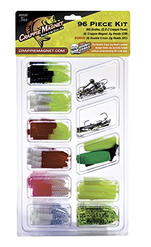 Product Cover Crappie Magnet 96-Piece Kit - 80 Bodies, 2 E-Z Floats, 6 Crappie Magnet Jig Heads, 8 Double Cross Jig Heads