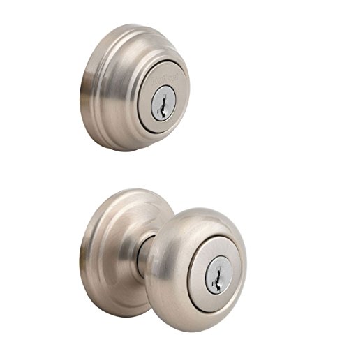Product Cover Kwikset 991 Juno Entry Knob and Single Cylinder Deadbolt Combo Pack featuring SmartKey in Satin Nickel