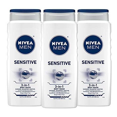 Product Cover NIVEA Men Sensitive 3-in-1 Body Wash - Shower, Shampoo and Refresh, Soap and Dye-Free For Sensitive Skin - 16.9 fl. oz. (Pack of 3)