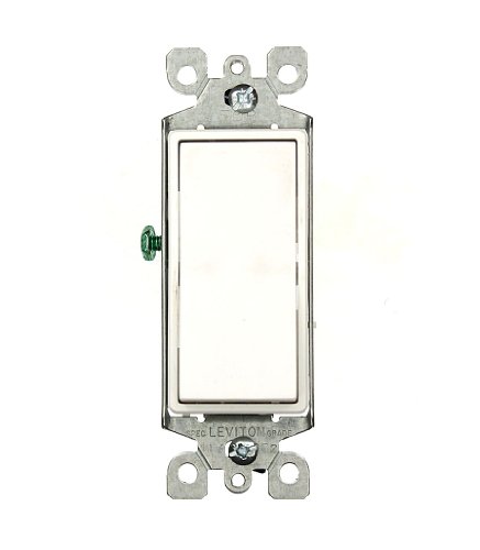 Product Cover Leviton 5603-2W 15 Amp, 120/277 Volt, Decora Rocker 3-Way AC Quiet Switch, Residential Grade, Grounding, White