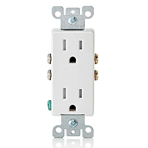 Product Cover Leviton T5325-W 15 Amp 125 Volt, Tamper Resistant, Decora Duplex Receptacle, Straight Blade, Grounding, 1-Pack, White
