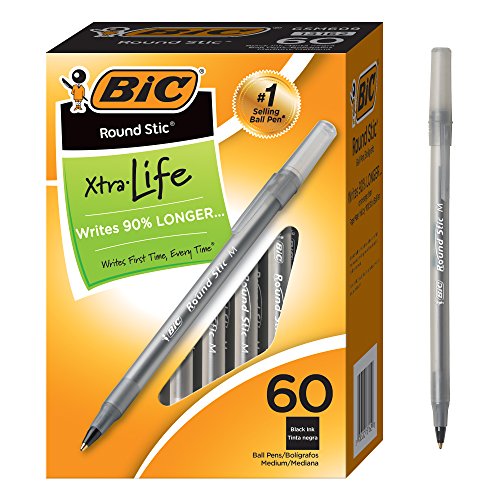 Product Cover BIC Round Stic Xtra Life Ballpoint Pen, Medium Point (1.0mm), Black, 60-Count