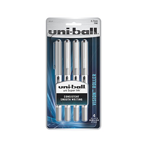 Product Cover uni-ball Vision Rollerball Pens, Fine Point (0.7mm), Black, 4 Count