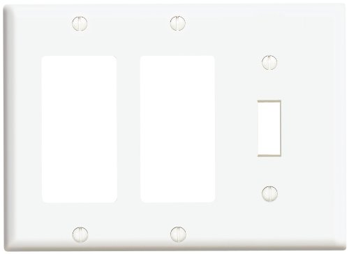 Product Cover Leviton 80431-W 1-Toggle 2-Decora/Gfci Standard Size Wall Plate, 3 Gang, 4.5 In L X 6.38 In W 0.22 In T, White