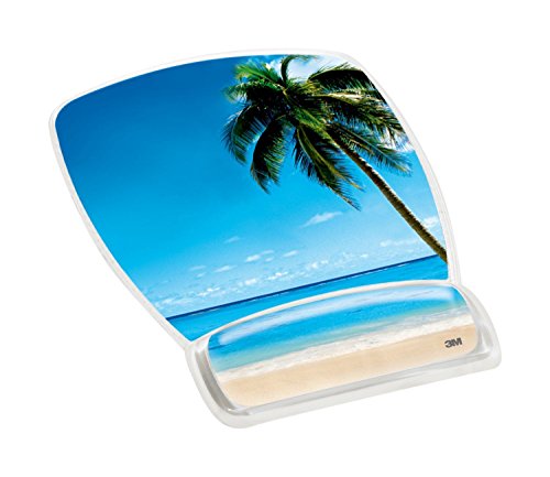 Product Cover 3M Precise Mouse Pad with Gel Wrist Rest, Soothing Gel Comfort with Durable, Easy to Clean Cover, Optical Mouse Performance, Fun Beach Design (MW308BH), Blue Beach