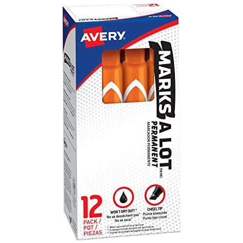Product Cover Avery Marks-A-Lot Permanent Markers, Large Desk-Style Size, Chisel Tip, Water and Wear Resistant, 12 Orange Markers (08882)