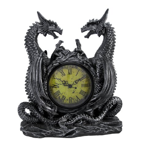 Product Cover Private Label Twin Evil Dragons Antiqued Mantel Clock Table Desk