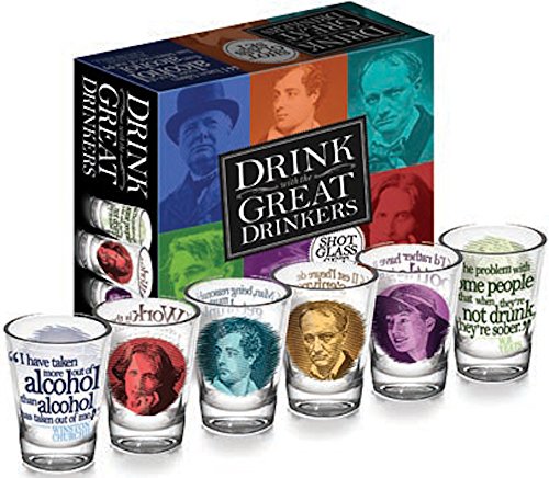 Product Cover The Unemployed Philosophers Guild Great Drinkers Shot Glasses, Red/Blue/Yellow/Purple/Green/Grey (6-Piece)