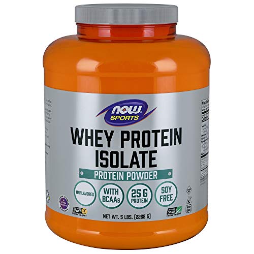 Product Cover Now Sports Nutrition, Whey Protein Isolate, 25 G with BCAAs, Unflavored Powder, 5-Pound
