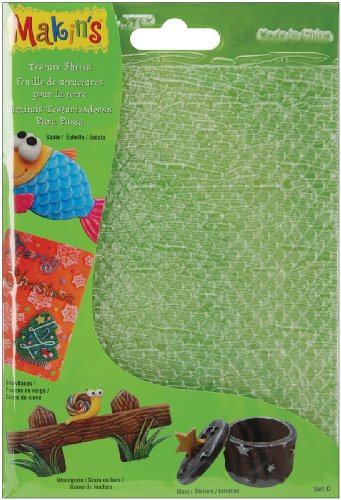 Product Cover Makin's USA Clay Texture Sheets, 7-Inch by 5-1/2-Inch, Scale/Snowflake/Woodgrain/Stars, 4 Per Package