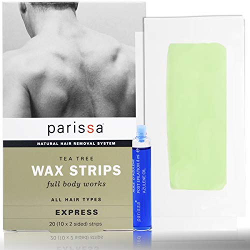 Product Cover Parissa Men's Wax Strips, Waxing Strips Kit for Easy Male Body Hair Removal with Tea Tree Extract, 20 Pre-coated Wax Strips & 8 ml Aftercare Oil