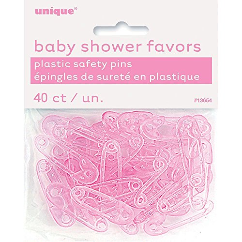 Product Cover Plastic Pink Safety Pin Girl Baby Shower Favor Charms, 40ct
