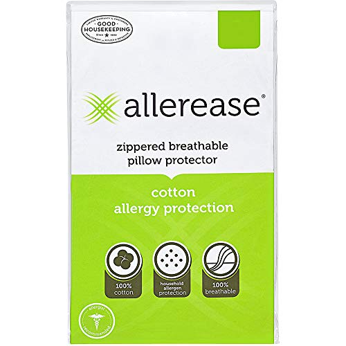 Product Cover AllerEase 100% Cotton Allergy Protection Pillow Protectors - Hypoallergenic, Zippered, Allergist Recommended, Prevent Collection of Dust Mites and Other Allergens, Standard Sized, 20