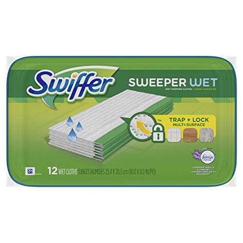 Product Cover Swiffer Sweeper Wet Mopping Pad Multi Surface Refills For Floor Mop, Lavender & Vanilla Comfort, 12 Count