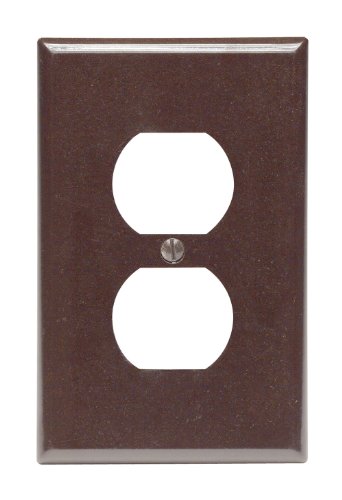Product Cover Leviton 80503 1-Gang Duplex Device Receptacle Wallplate, Midway Size, Thermoset, Device Mount, Brown
