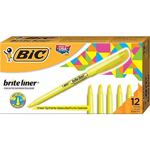 Product Cover BIC Brite Liner Highlighter, Chisel Tip, Yellow, 12 Highlighters