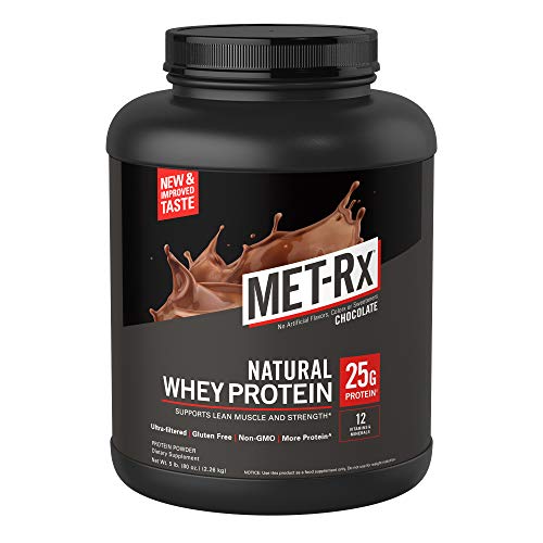 Product Cover MET-Rx Natural Whey Protein Powder, Great for Meal Replacement Shakes, Low Carb, Gluten Free, Chocolate, 5 lbs