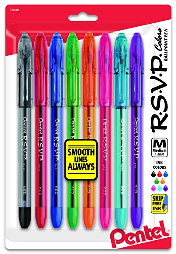 Product Cover Pentel R.S.V.P. Ballpoint Pen, Medium Point, Assorted Ink Colors, 8 Pack  (BK91CRBP8M)