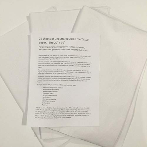 Product Cover 3 Pack Unbuffered Acid-Free Paper for Storing and Preserving Precious Quilts, Textiles, Linens. 25 Sheets, 20 by 30 Inches 75 Sheets Total, 3 Pack
