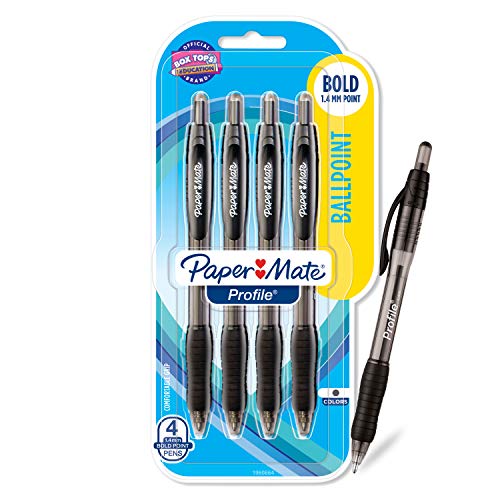 Product Cover Paper Mate Profile Retractable Ballpoint Pen, Bold Point, Translucent Barrel, Black Ink, 4 Count