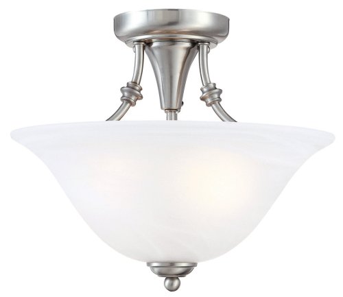 Product Cover Hardware House 544676 Bristol 13-by-11-Inch 2-Light Semi-Flush Ceiling Fixture with Brushed-Nickel Finish and Alabaster-Glass Shade