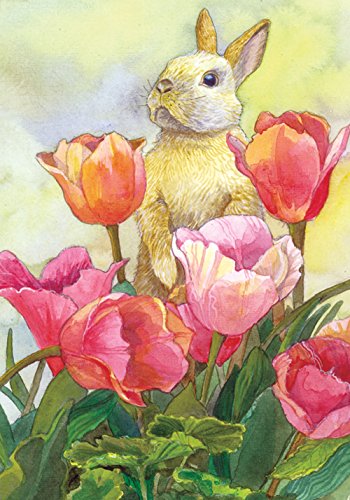 Product Cover Toland Home Garden Bunny Tulip 12.5 x 18 Inch Decorative Spring Easter Cute Rabbit Flower Garden Flag