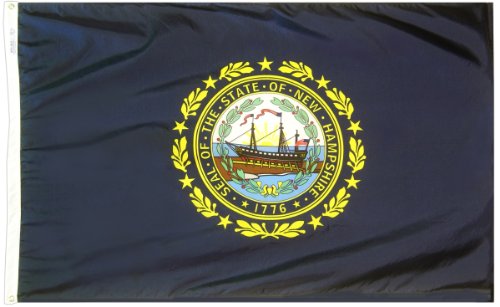 Product Cover Annin Flagmakers Model 143460 New Hampshire State Flag 3x5 ft. Nylon SolarGuard Nyl-Glo 100% Made in USA to Official State Design Specifications.