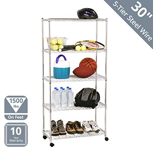 Product Cover Seville Classics 5-Tier Steel Wire Shelving /w Wheels, 14