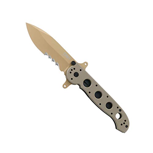 Product Cover CRKT M21-14DSFG EDC Folding Pocket Knife: Special Forces Everyday Carry, Tan Serrated Edge Blade, Veff Serrations, Automated Liner Safety, Dual Hilt, Desert G10 Handle, Reversible Pocket Clip
